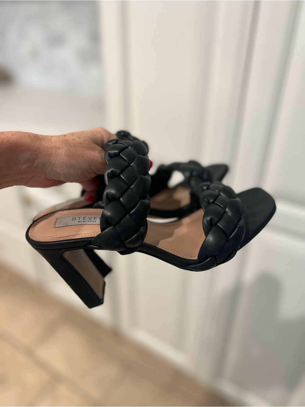 Steven By Steve Madden Black Braided Double-Strap Block Heel Sandals size 7